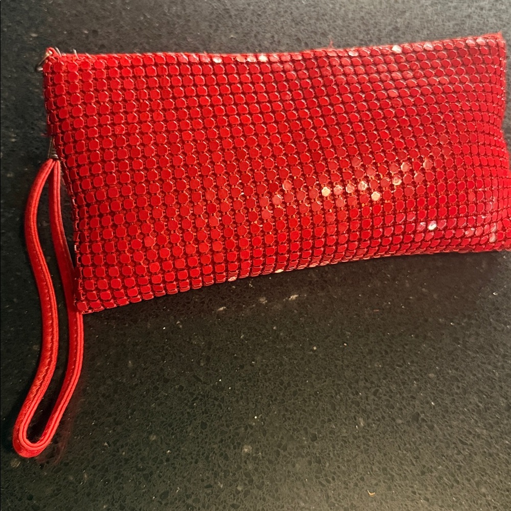Red Lipstick mesh metallic Clutch wristlet wallet new
